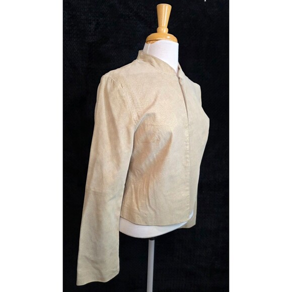 Vintage Lux Collarless Metallic Leather Jacket – 2000s – Size Large - Picture 7 of 13